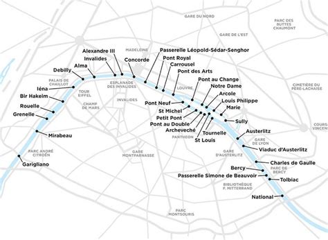 Paris bridges map - Map of Paris bridges (Île-de-France - France)