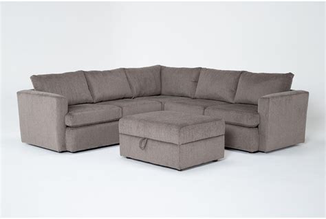 Basil Grey Fabric Modular 98" 3 Piece L-Shaped Sectional & Ottoman ...