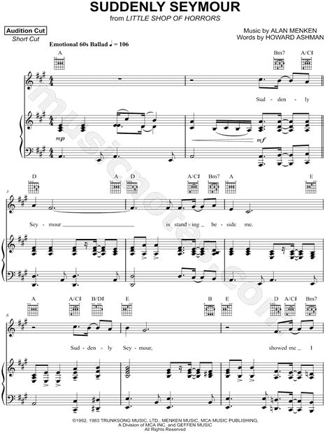 "Suddenly, Seymour" from 'Little Shop of Horrors' Sheet Music in A Major (transposable ...