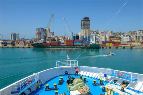 A Ferry Enters the Port of Durres on Albania Editorial Photography - Image of container, boat ...