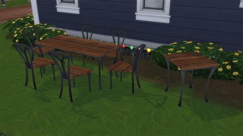 My CC WIP. I wanted a rustic dining set that would work indoors and outdoors and used some Sims ...