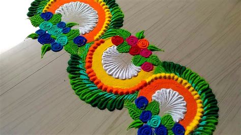 Beautiful BORDER rangoli designs with colours / flowers border rangoli #569 - YouTube