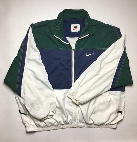 1990s Vintage NIKE Wind Breaker Jacket - 90's Pullover Nike White Tag Green And Blue Rain Coat ...