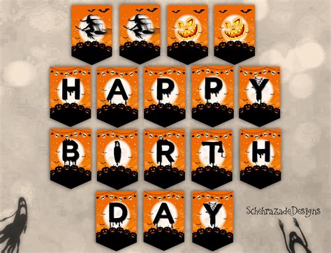 Happy Birthday Banner Spooky Pumpkin Printable Banner Spooky | Etsy