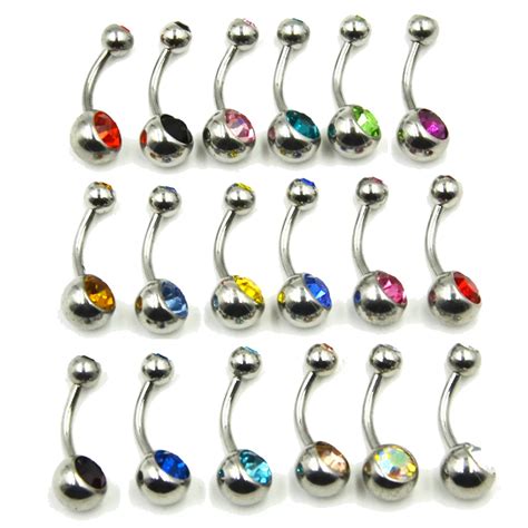 18pcs/set CZ Crystal Double Gem Steel Belly Button Ring Navel Stud Body Piercing Jewelry-in Body ...