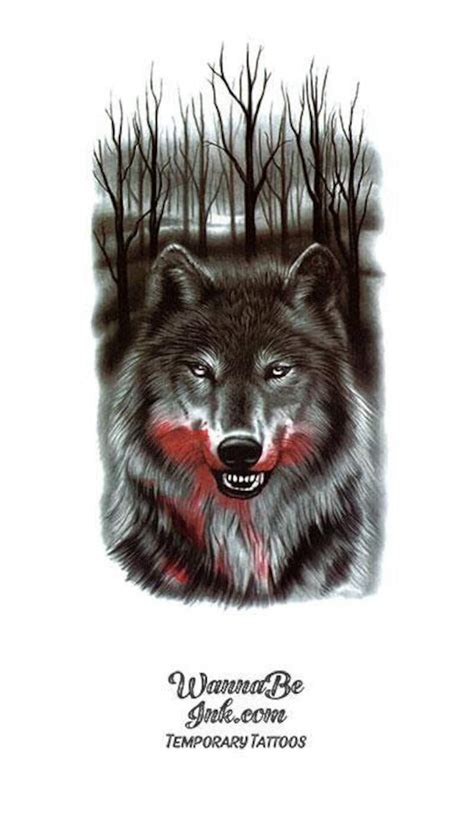 Wolf in Gray Forest With Bloody Mouth Best Temporary Tattoos - Etsy