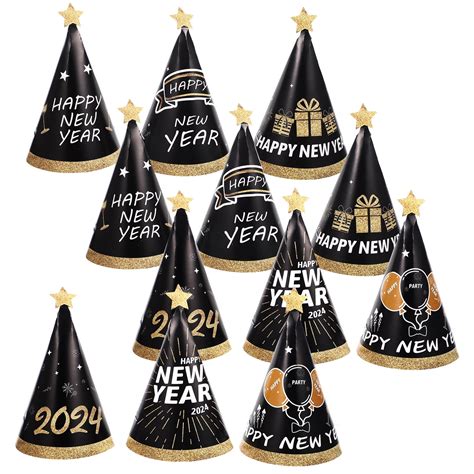 12pcs New Year Party Paper Hats 2024 Happy New Year Paper Cone Hats Party Supplies - Walmart.com