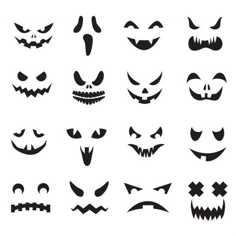 Halloween Jack O Lanterne Face Silhouettes. Ensemble D'icônes Effrayant ...