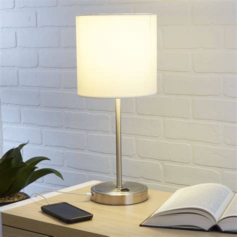 Bedroom Home Decor Desk White Stick Lamp With Built In USB Charging Port Table | eBay