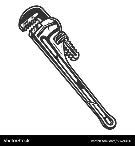 Vintage monochrome pipe wrench template Royalty Free Vector