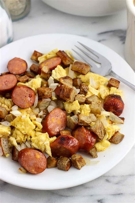 Grilled Smoked Sausage Breakfast Egg Scramble