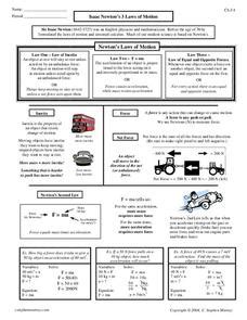 Isaac Newton's 3 Laws of Motion Worksheet for 10th - Higher Ed | Lesson Planet