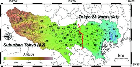 Location of Tokyo municipalities consisting of 23 wards (A1) and 30 ...