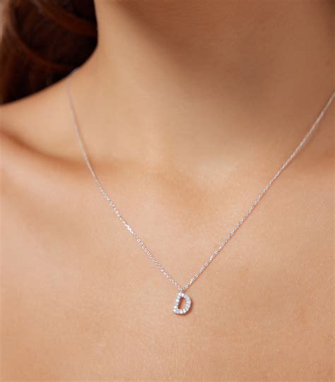 Diamond Initial Necklace,14K Solid White Gold Diamond Letter Necklace ...