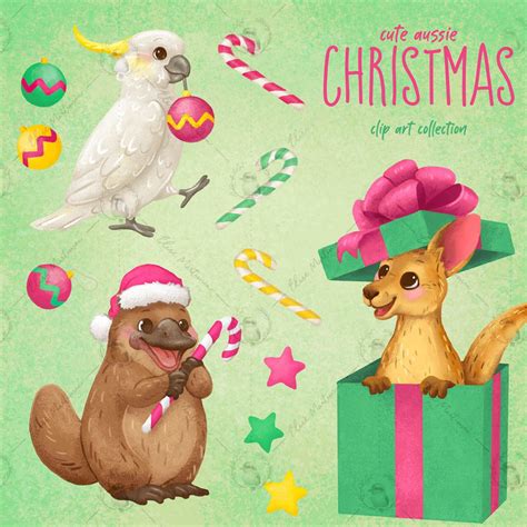 Australian Christmas Clipart Cute Aussie Animal Clip Art - Etsy Australia