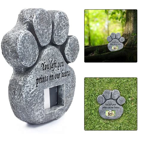 Paw Print Pet Memorial Stone With Photo Frame Loss Of Pet Gift Dog or Cat Grave Pet Supplies and ...