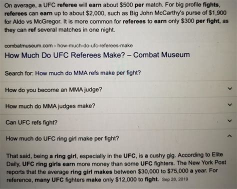 The payscale in the UFC needs to change NOW. Refs make nothing and the ring girls make more than ...