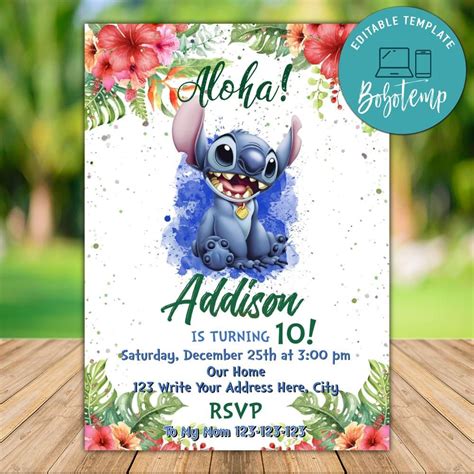 Printable Lilo and Stitch Luau Invitation Templates DIY | Bobotemp