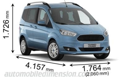 Dimensions of Ford cars showing length, width and height