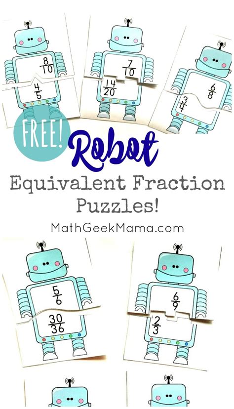 FREE Printable Robot Puzzles to Practice Equivalent Fractions