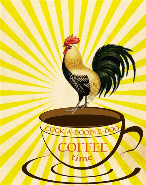Coffee Cup Rooster Sunburst Free Stock Photo - Public Domain Pictures
