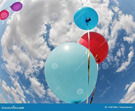 Three Vivid Color Balloons in Blue Sky Stock Photo - Image of helium, blue: 11487586