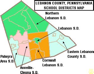 Lebanon County School District Map. Here is a color coded map of the county of Lebanon, and its ...