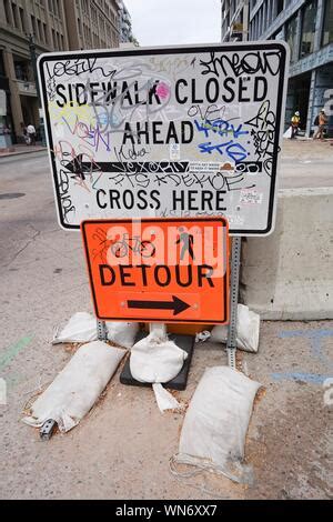 sidewalk closed detour sign Stock Photo - Alamy