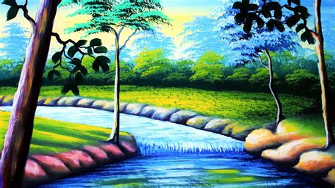 Pretty waterfall in a forest| Forest scenery drawing and painting | bengali drawing tutorial ...