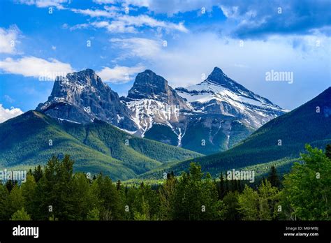 The Three Sisters, mountain peaks, Canmore, Alberta, Canada Stock Photo ...