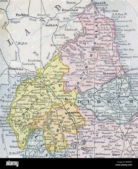 Original old map of northern England from 1884 geography textbook Stock ...