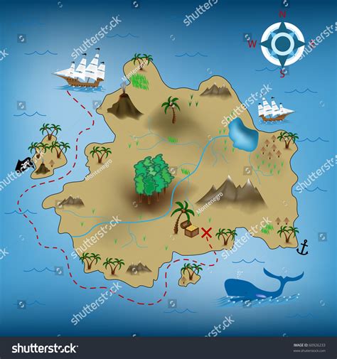 Vector Illustration Pirate Treasure Map Stock Vector 60926233 - Shutterstock