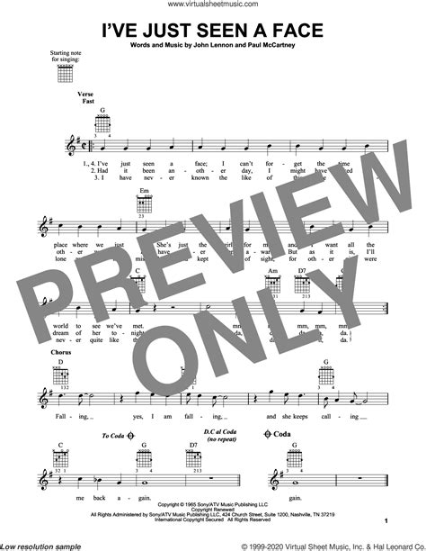 I've Just Seen A Face sheet music for guitar solo (chords) (PDF)