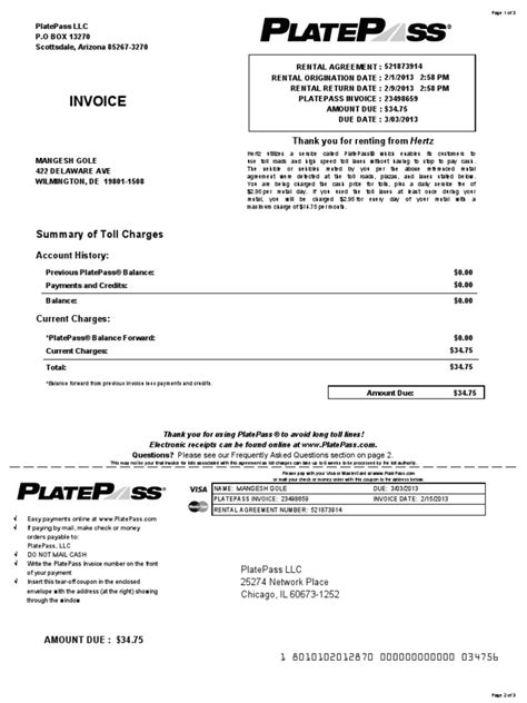 PLATEPASS_INVOICE.pdf | Toll Road | Invoice