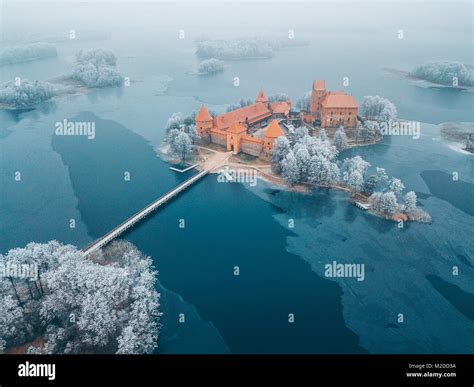 Trakai Island Castle, winter season, aerial view. History Museum ...