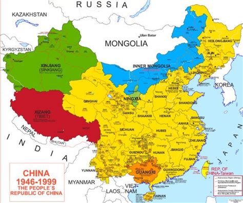 Map of China 1945-1999 | China map, Asia map, Map