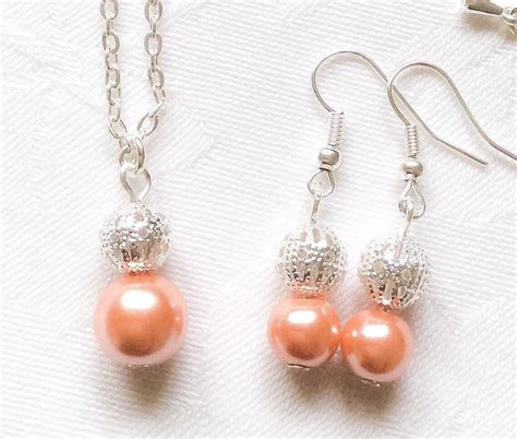 Coral Jewelry Set Coral Pearl Jewelry Coral by InfinityByClaire