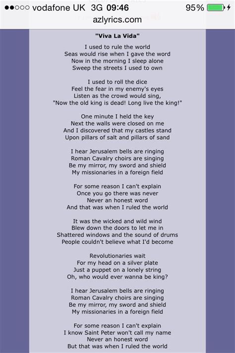 Coldplay's Viva La Vida (part 1) | Great song lyrics, Music quotes lyrics, Pop lyrics