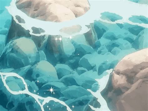 an animated image of rocks and water in the middle of a river with stars above them