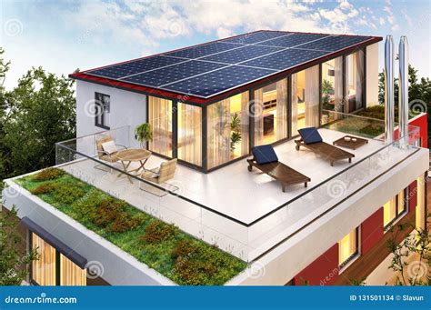 Solar Panels on the Roof of the House Stock Photo - Image of lawn ...