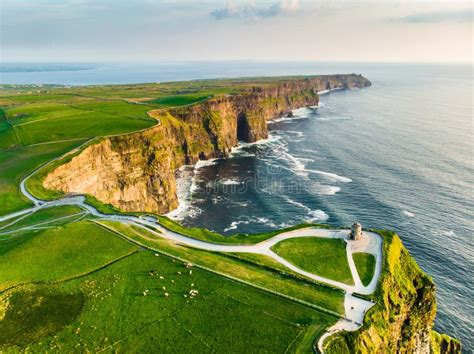 World Famous Cliffs of Moher, One of the Most Popular Tourist Destinations in Ireland. Aerial ...