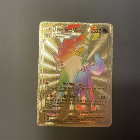 Mavin | RARE Rainbow Lycanroc VMAX Gold Foil Card Fan Art With Toploader