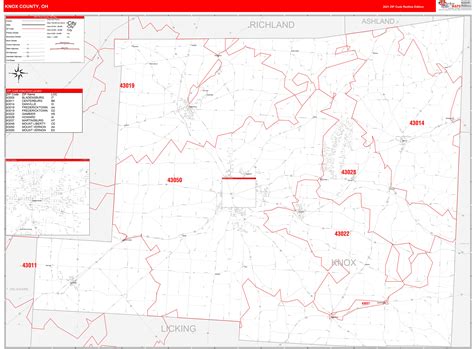 Knox County, OH Zip Code Wall Map Red Line Style by MarketMAPS - MapSales