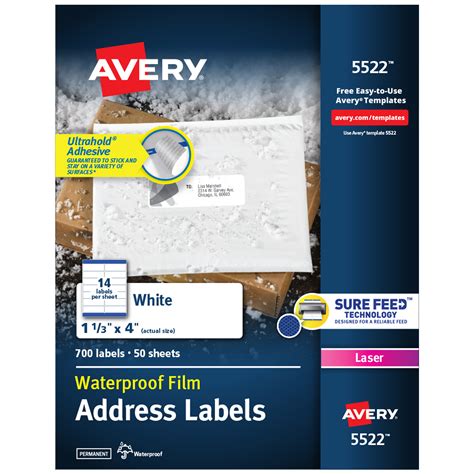 Avery Waterproof Address Labels with Ultrahold Permanent Adhesive, 1-1/3" x 4", 700 Labels for ...