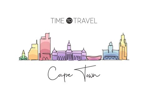 One single line drawing of Cape Town city skyline, South Africa. World ...