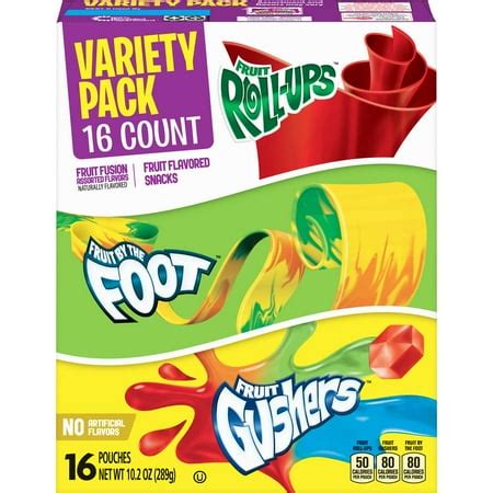 Fruit Roll-Ups, Fruit by the Foot, Gushers 16 Count Variety Pack - Walmart.com