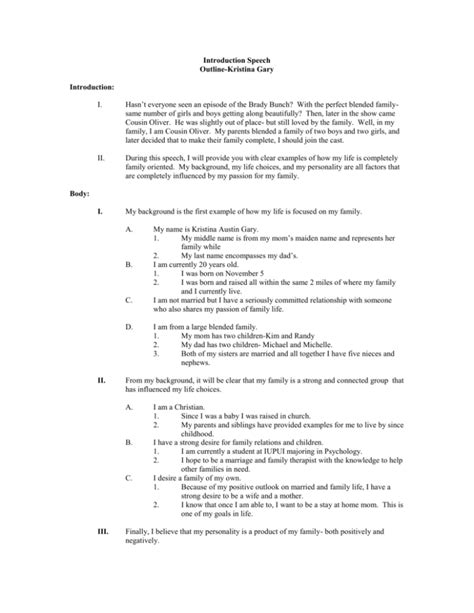 sample introduction speech outline