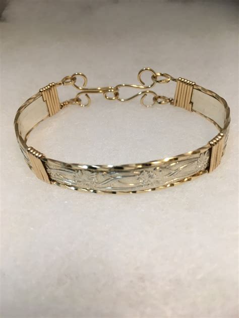 Sterling Silver Patterned Wire Bracelet Trimmed in Gold Filled Wire. - Etsy