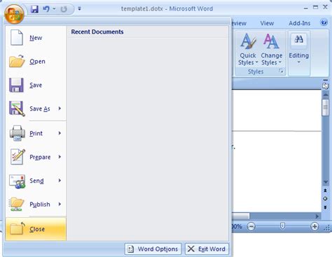 MS Word 2007: Create a template from a blank document