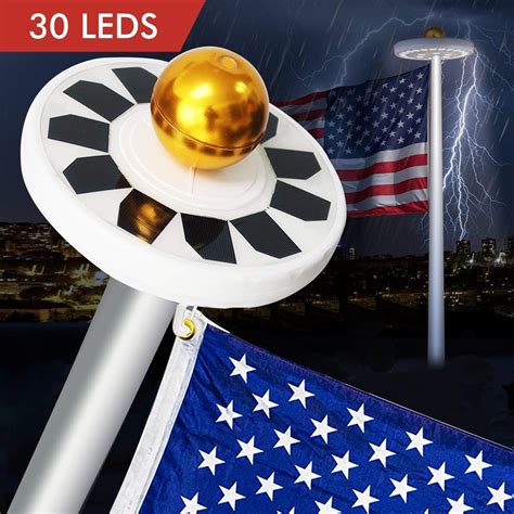 Solar Flag Pole lights 30 LED Weatherproof Flagpole Downlight Night ...